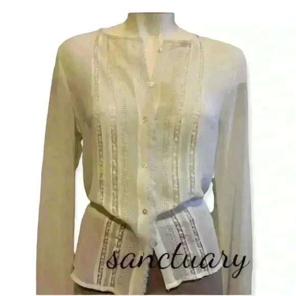 SANCTUARY Ivory Lace Blouse Semi Sheer Fringe Detail women’s size XS - Picture 4 of 11